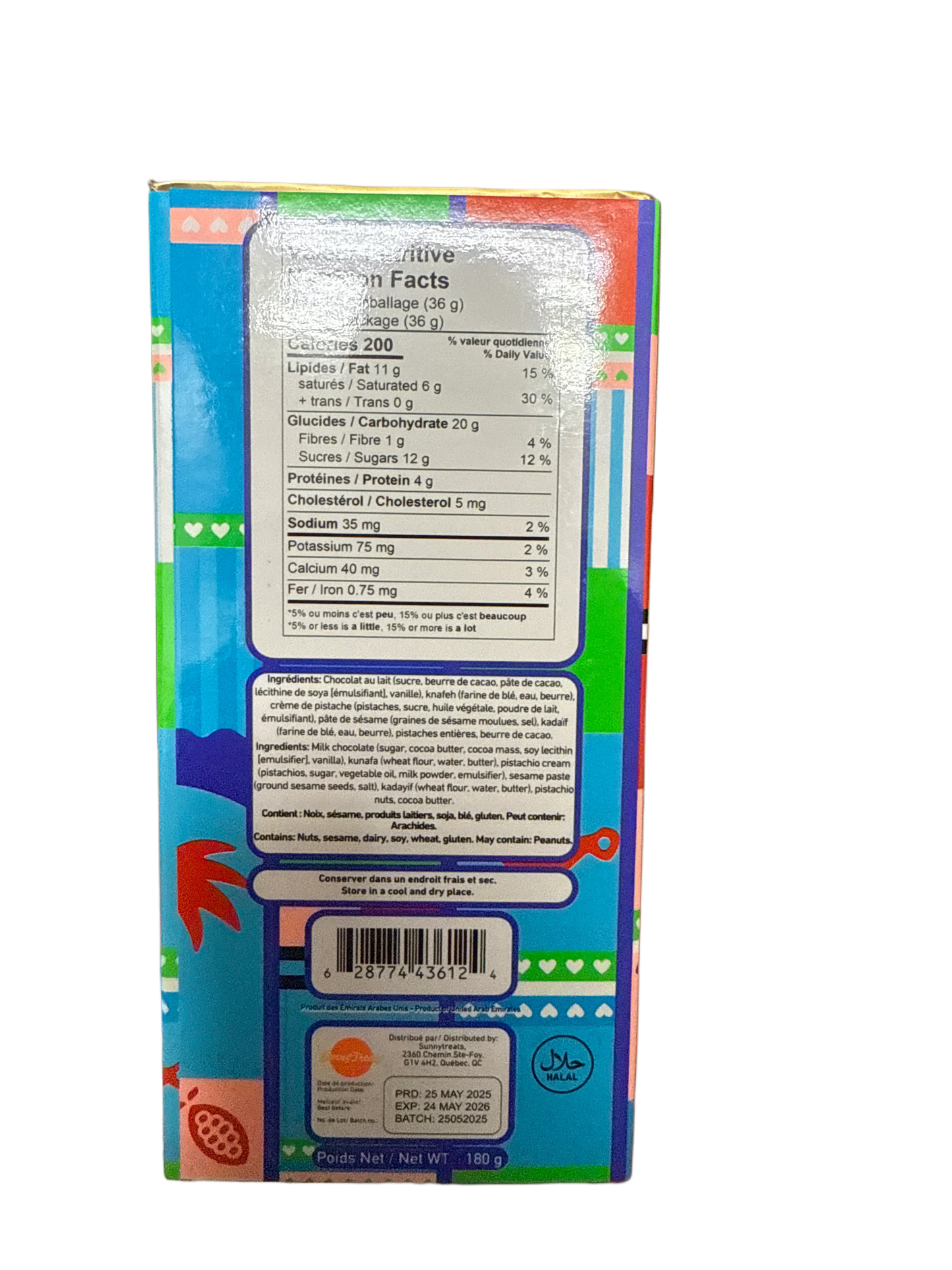 Chocolat Habibi Dubai barbe à papa arabe 200 g - Édition de Dubaï