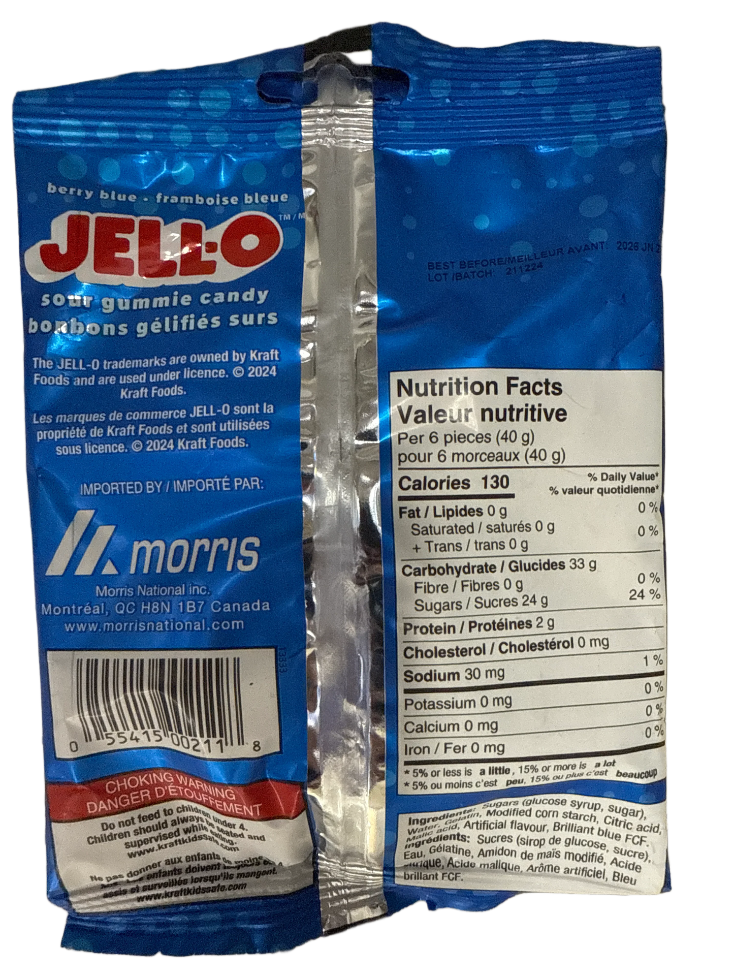 Bonbons gélifiés acidulés JELL-O Berry Blue 127 g - Édition canadienne