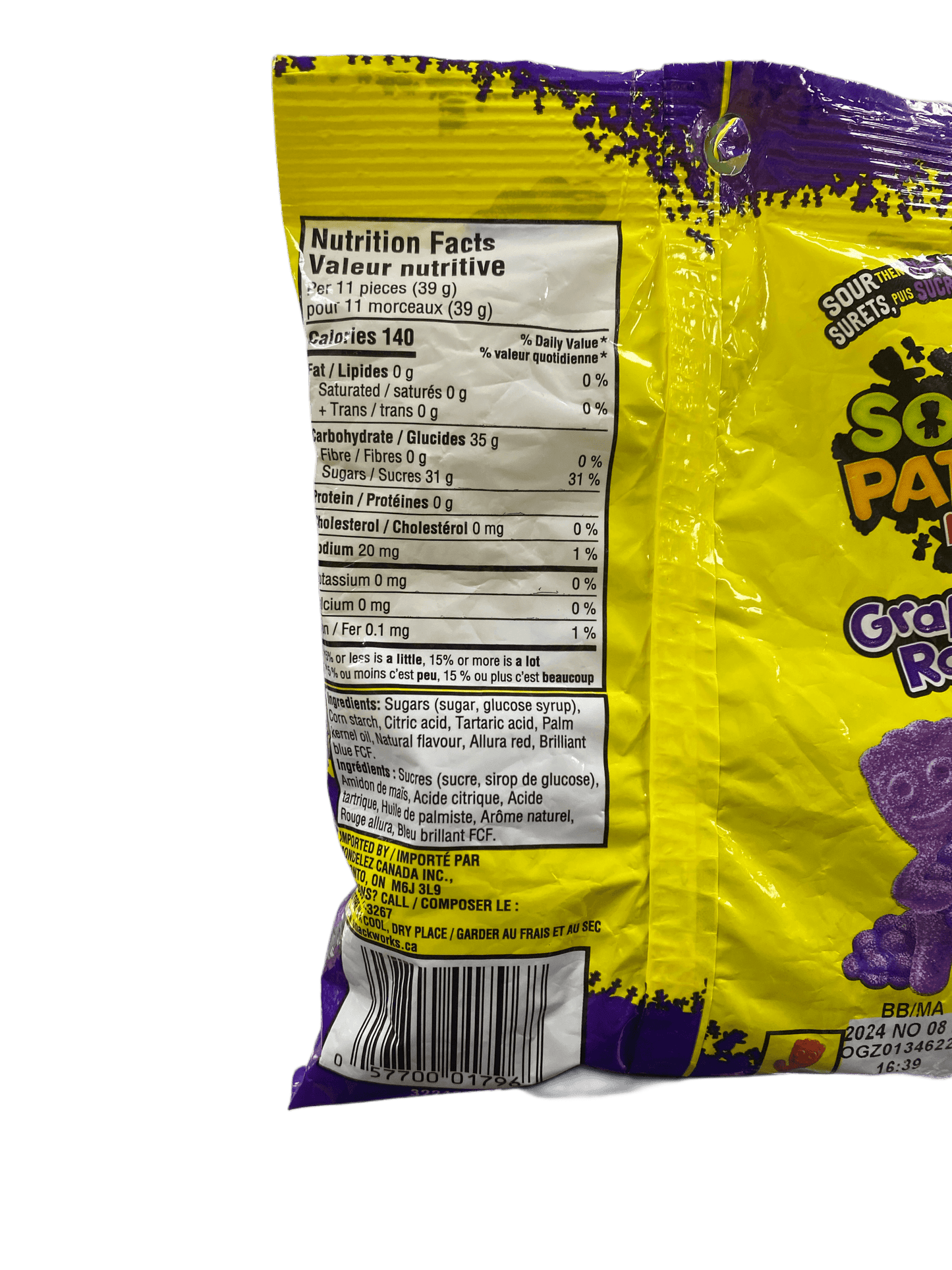 Bonbons Sour Patch Kids saveur raisin 154 g - Édition canadienne